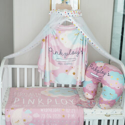 ชุดของขวัญเด็กแรกเกิด NP3 ผ้าห่ม ขนาด 75x100cm + ผ้าคลุมให้นม + หมอนรองให้นม ลาย Moon - Pink