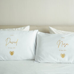 ปลอกหมอนหนุนคู่ สีขาว ลาย Fingerprint - Gold