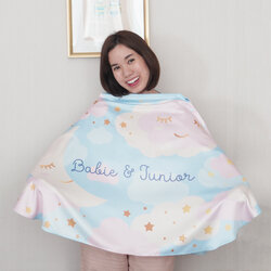 ผ้าคลุมให้นม 3in1 (รุ่นมีกระดุม ถอดโครงได้) แบบสั่งทำใส่ชื่อ ลาย Moon - Blue