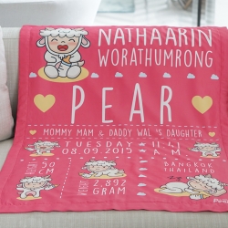 ผ้าห่มเด็ก ใส่ประวัติแรกเกิด ลายแพะ สีชมพู / Goat - Shocking Pink