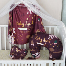 ชุดของขวัญเด็กแรกเกิด BP4 หมอนหลุม + ผ้าคลุมให้นม + หมอนรองให้นม ลาย Paint Brush - Burgundy