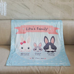 ผ้าห่มเด็ก ใส่ชื่อ ลายกระต่าย สีฟ้า / Rabbit Family - Blue