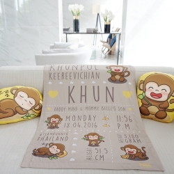 ผ้าห่มเด็ก ใส่ประวัติแรกเกิด ลายลิง สีน้ำตาล / Monkey - Brown