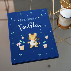 แฟ้มทะเบียนสมรส/สูติบัตร สั่งทำใส่ข้อความ ลาย Tiger with Plant - Navy