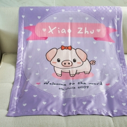 ผ้าห่ม ใส่ชื่อ ลายหมู สี Purple