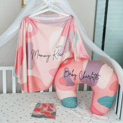 ชุดของขวัญเด็กแรกเกิด NP2 ผ้าคลุมให้นม + หมอนรองให้นม ลาย Curve - Peach