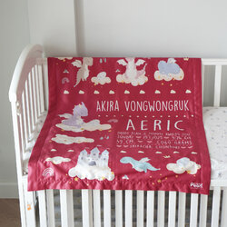 ผ้าห่มเด็ก สั่งทำใส่ประวัติแรกเกิด ลาย Dragon - Red