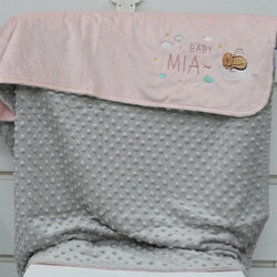 ผ้าห่ม Minky - สี Rose Quartz&Grey 75x100cm แบบปักชื่อ+การ์ตูน - Dragon