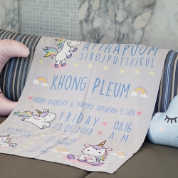 ผ้าห่มเด็ก ใส่ประวัติแรกเกิด ลายยูนิคอร์น - Unicorn - Grey