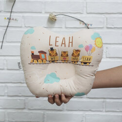 หมอนเด็ก หมอนหลุม Baby Pillow สั่งทำใส่ชื่อ ลาย Train with Tiger - Cream