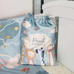 ถุงผ้าซาติน ไซส์ L สั่งทำใส่ชื่อ ลาย Safari - Green