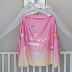 ผ้าคลุมให้นม สั่งทำใส่ชือ ลาย Planet and Friends - Pink Yellow