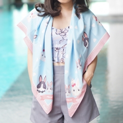 ผ้าพันคอ ลาย Rabbit Family - Blue - สั่งทำใส่ชื่อ