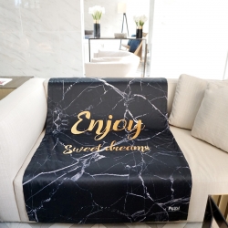 ผ้าห่ม ใส่ชื่อ ลายหินอ่อนสีดำ Balck Marble - Gold ไซส์ใหญ่ 100x150cm