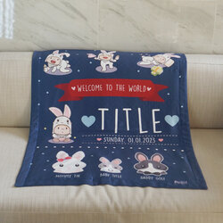 ผ้าห่ม สั่งทำใส่ชื่อ ลาย Litte Rabbit - Navy