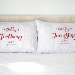 ปลอกหมอนหนุนคู่ลายหินอ่อน สีเทา Hubby Wifey - Red Brown