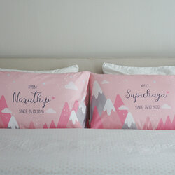 ปลอกหมอนหนุนคู่ พิมพ์ลายเต็มผืน Mountain - Pink