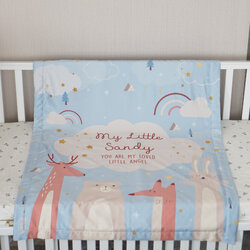 ผ้าห่มสั่งทำใส่ชื่อ ลาย Woodland - Blue