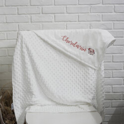 ผ้าห่ม Minky - สีขาว 75x100cm แบบปักชื่อ+การ์ตูน - Pig