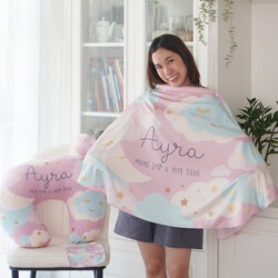 ชุดของขวัญเด็กแรกเกิด NP2 ผ้าคลุมให้นม + หมอนรองให้นม ลาย Moon - Pink