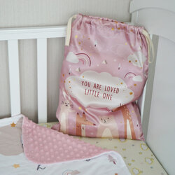 ถุงผ้าซาตินพร้อมส่ง ไซส์ L ลาย Woodland - Pink