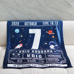 ผ้าห่มเด็ก ใส่ประวัติแรกเกิด ลาย Chinese Calendar - Space - Navy