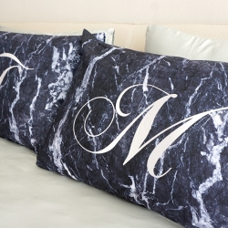 ปลอกหมอนหนุนคู่ลายหินอ่อน - Navy Marble - Calligraphy - Silver