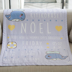 ผ้าห่ม สั่งทำใส่ประวัติแรกเกิด ลายวาฬ / Whale - Lavender