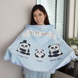 ผ้าคลุมให้นม สั่งทำใส่ชือ ลาย Panda - Blue