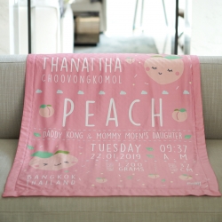 ผ้าห่มเด็ก ใส่ประวัติแรกเกิด ลาย Peach - Pink