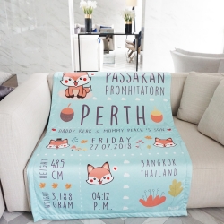 ผ้าห่มเด็ก สั่งทำใส่ประวัติแรกเกิด ลาย Fox - Mint