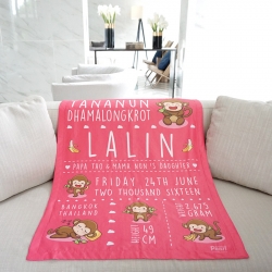 ผ้าห่มเด็ก ใส่ประวัติแรกเกิด ลายลิง สีชมพู / Monkey - Shocking Pink