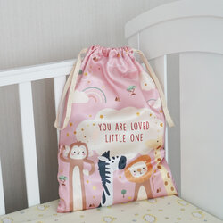 ถุงผ้าซาตินพร้อมส่ง ไซส์ L ลาย Safari - Pink