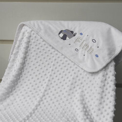 ผ้าห่ม Minky - สีขาว 75x100cm แบบปักชื่อ+การ์ตูน - Plane