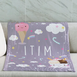ผ้าห่มเด็ก ใส่ชื่อ ลายไอติม - สีเทา