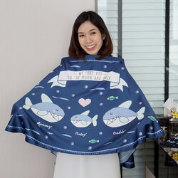 ผ้าคลุมให้นม สั่งทำใส่ชือ ลาย Shark - Navy
