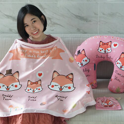 ชุดของขวัญเด็กแรกเกิด NP2 ผ้าคลุมให้นม + หมอนรองให้นม ลาย Fox - Pink