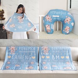 ชุดของขวัญเด็กแรกเกิด NP3 ผ้าห่ม ขนาด 75x100cm + ผ้าคลุมให้นม + หมอนรองให้นม ลาย Cow2 - Blue