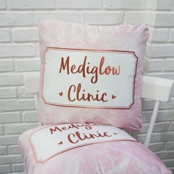 หมอนอิงสั่งทำใส่ชื่อ ลาย Pink Marble - White Frame