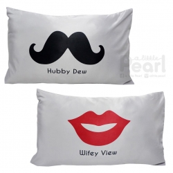 ปลอกหมอนหนุนคู่ สีเทา ลาย Lips & Moustache