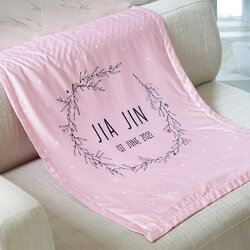 ผ้าห่มสั่งทำใส่ชื่อ Leaves Frame - Pink