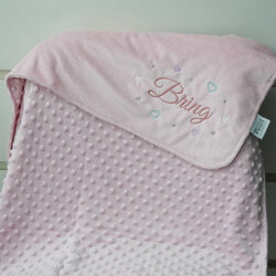 ผ้าห่ม Minky - สีชมพู 75x100cm แบบปักชื่อ+icon - Hearts