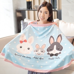 ผ้าคลุมให้นม สั่งทำใส่ชือ ลาย Rabbit Family - Blue