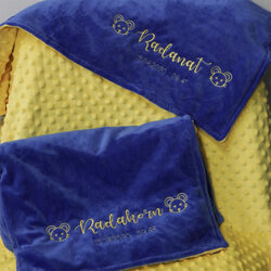 ผ้าห่ม Minky - สี Lemon-Navy 75x100cm แบบปักชื่อ+icon - Mouse