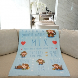 ผ้าห่มเด็ก ใส่ประวัติแรกเกิด ลายลิง สีฟ้า / Monkey - ฺBlue