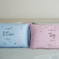 ปลอกหมอนหนุนคู่ พิมพ์ลายเต็มผืน Terrazzo - Pink&Blue