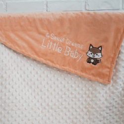 ผ้าห่ม Minky - สีพีช 75x100cm แบบปักชื่อ+การ์ตูน - Fox