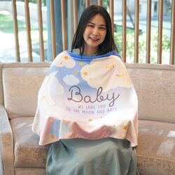 ผ้าคลุมให้นม (รุ่นมีกระดุม ถอดโครงได้) พร้อมส่ง ลาย Moon - Blue Pink