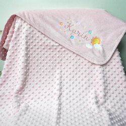 ผ้าห่ม Minky - สีชมพู 75x100cm แบบปักชื่อ+icon - Sun, Cloud and Daisy