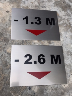 ป้ายสแตนเลสกัดกรด - ป้ายบอกความสูง ความลึก